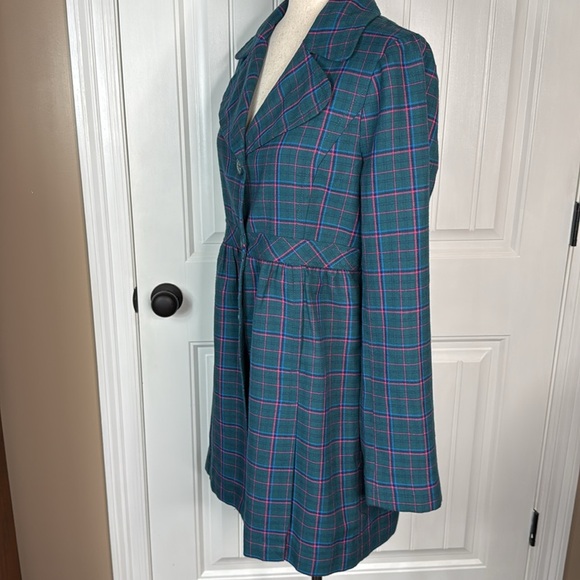 SUSINA Teal/Pink Plaid Womens Lightweight Lined Flannel Peacoat Jacket Sz L - Picture 4 of 11
